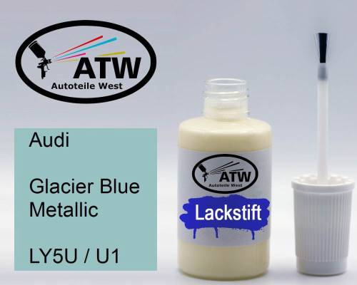 Audi, Glacier Blue Metallic, LY5U / U1: 20ml Lackstift, von ATW Autoteile West.